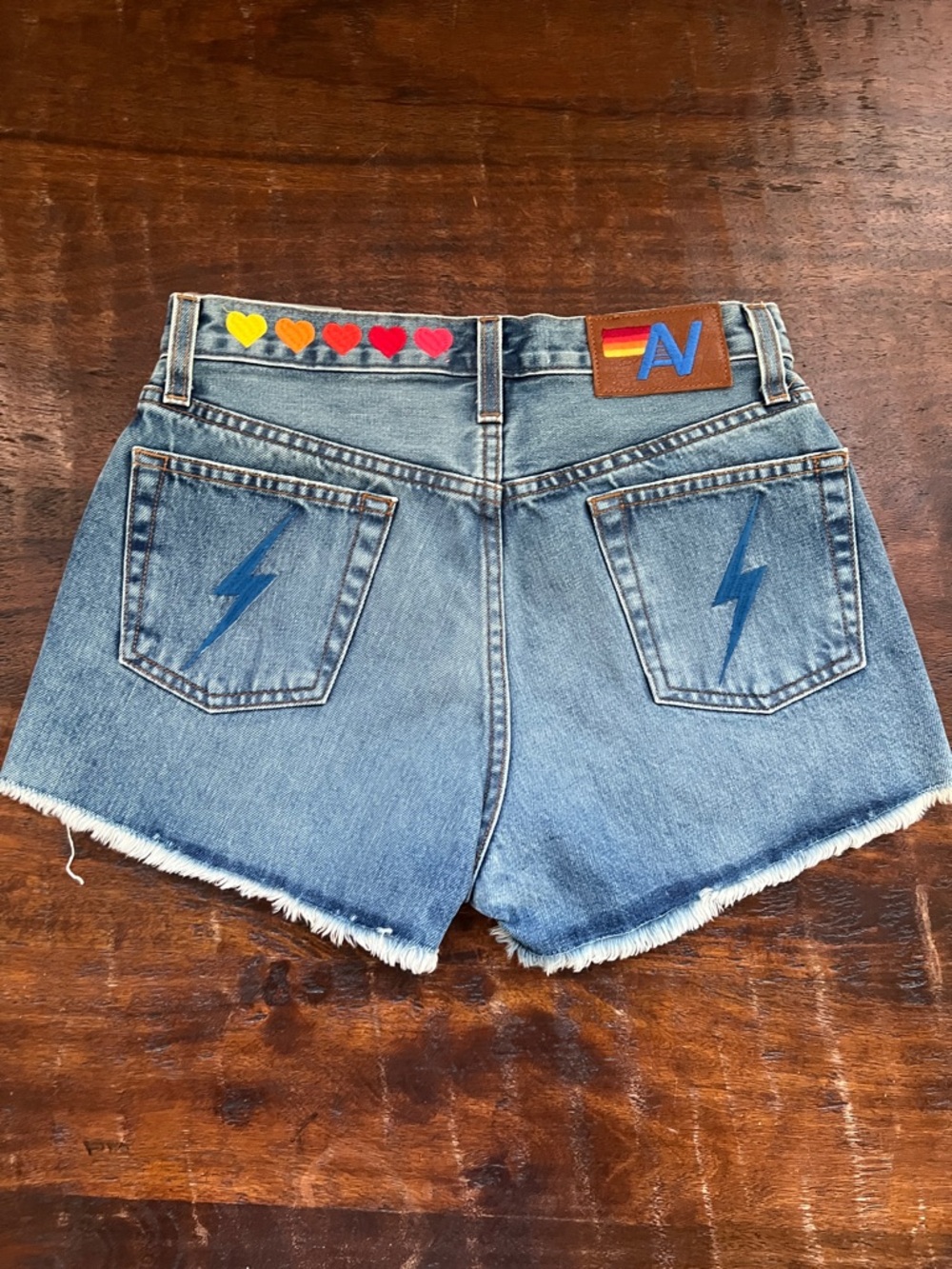 Aviator Nation Rocker Cali Lover Heart Jean Shorts Mid Rise Cowgirl Cutoff 25 - Picture 8 of 15